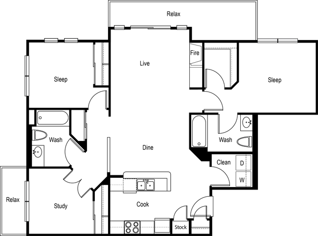 2x2 Den - Standard A202 floor plan